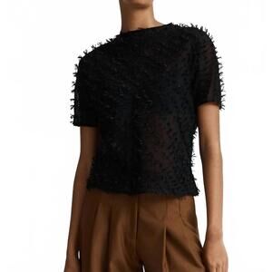 NEW ANNA QUAN coco short sleeve top in clipped jacquard